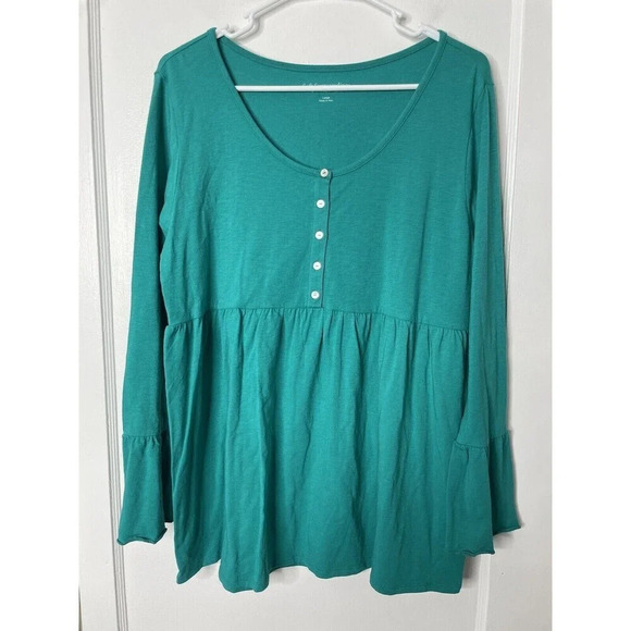 Soft Surroundings Pullover Peplum Shirt L Soft Stretch Bell Sleeve Boho Casual - Picture 1 of 8